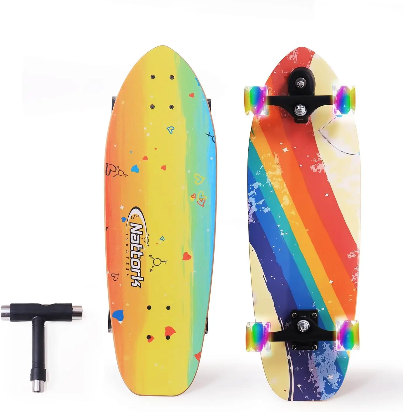 

29" x 9" Complete Youth Cruiser Skateboard for Beginners Double Kick Deck Concave