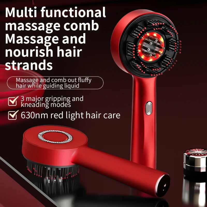 Electric Massage Comb Kneading Scratching Head Massager Deep Tissue Scalp Circulation Light Therapy Brush with Oil Applicator
