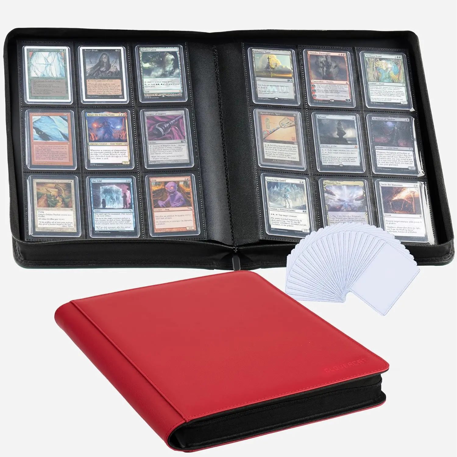 

9-Pocket Toploader Binder, Clovecat Premium Card Book， Holds 252 Trading Card with 20 Removable Top-loader Sleeves，PU