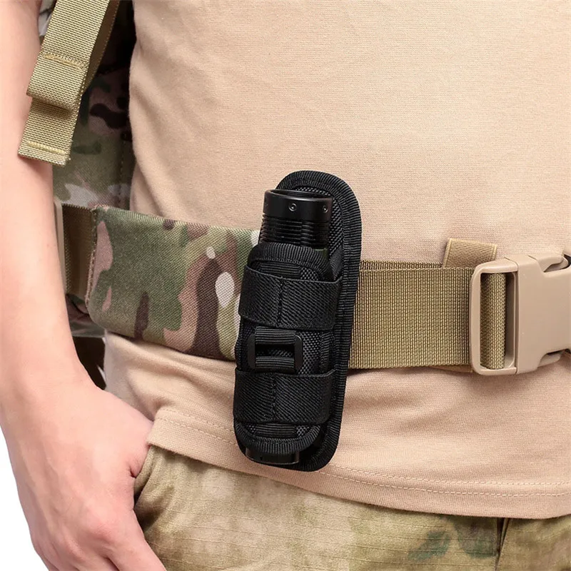 Tactical Flashlight Pouch Belt Torch Bag Durable Hunting Lighting Accessory Survival Kits 360 Degree Holster Rotary Torch Case