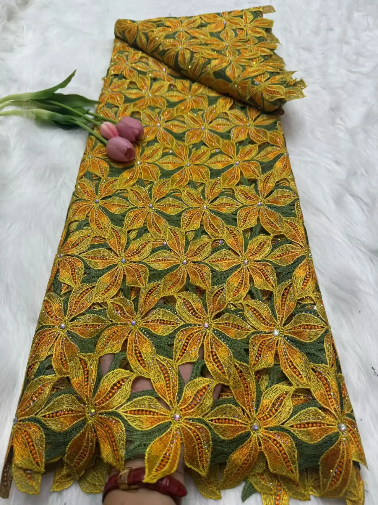 

African Lace Fabric 2025 Nigerian Guipure Cord Lace Fabric French Mesh Lace Fabric For Woman Wedding Party Dresses