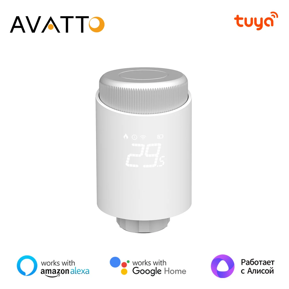 AVATTO Tuya Thermostat Radiator Actuator，ZigBee3.0 TRV Programmable Heating Temperature Controller For Alexa Google Home