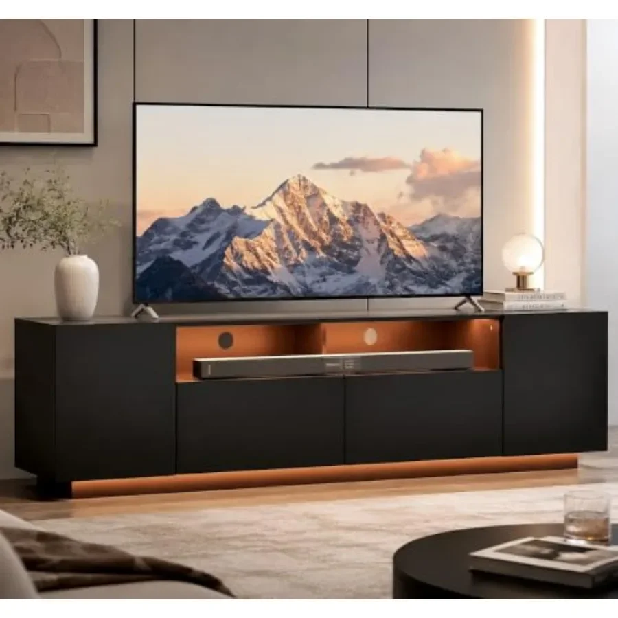 LED TV Stand for 65/70/75 Inch TVs, Modern Entertainment Center with Storage Cabinets and Drawer, Gaming Media TV Console with