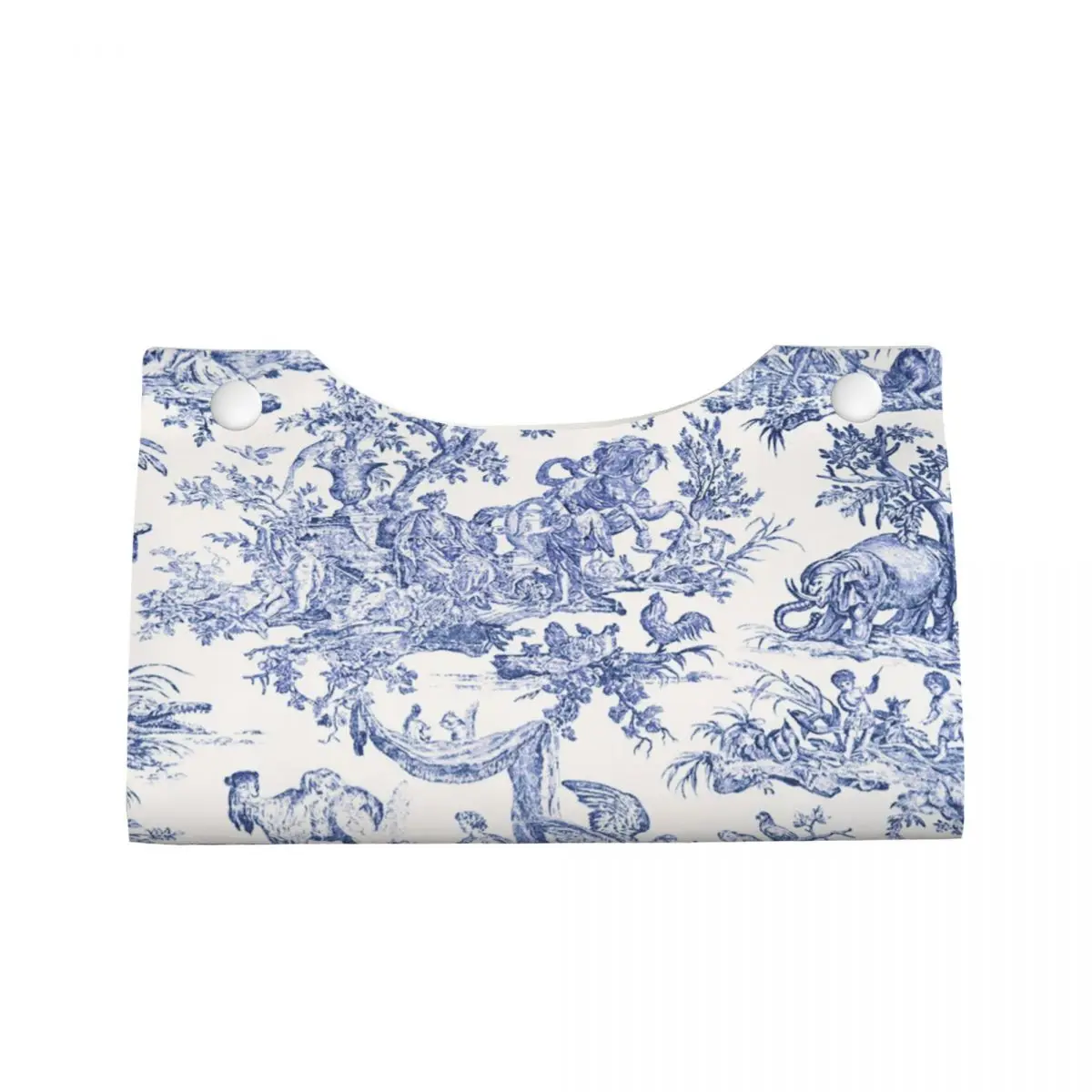 Custom Navy Blue Toile De Jouy Tissue Box Cover Rectangular PU Leather French Countryside Floral Facial Tissues Holder for Car