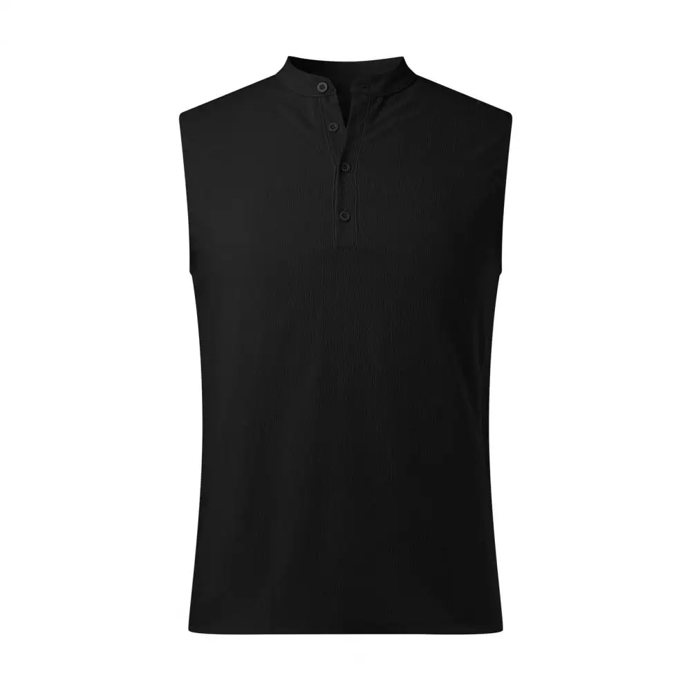 Lightweight Men Shirt Sleeveless Stand Collar Men's Summer Shirt Slim Fit Breathable Vest Top for Daily Casual Wear Men