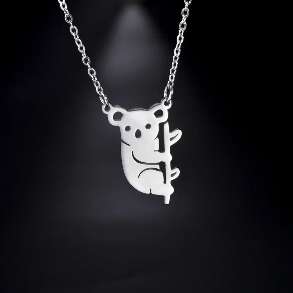 Cute Animal Koala Protect Necklace Women Girls Fashion Stainless Steel Pendant Neck Chain Jewelry Gift for Friend