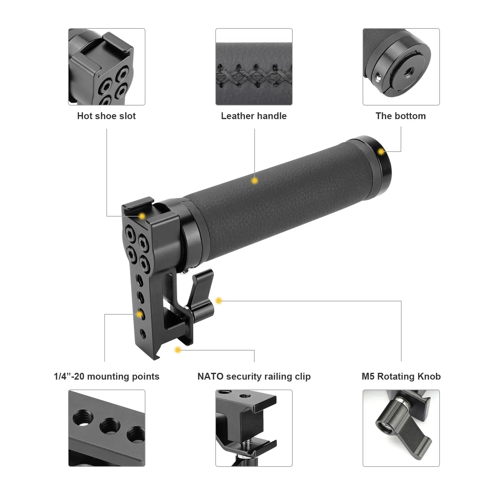 SZRIG-empuñadura superior de cuero con soporte para Zapata, deslizador NATO de liberación rápida para jaula de Monitor DSLR, 1/4-20 agujeros