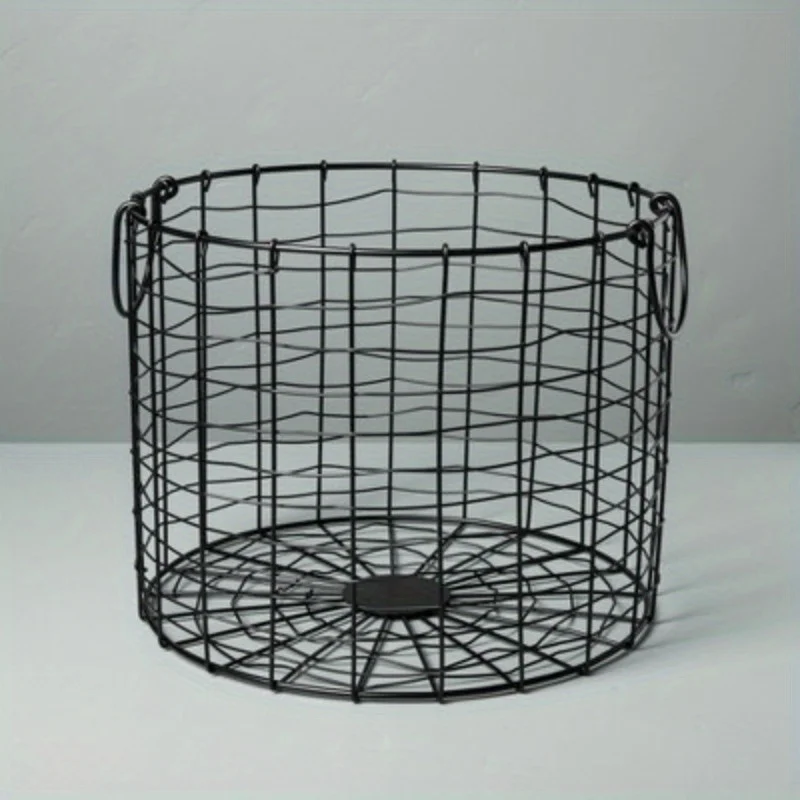 

Round Wire Storage Basket with Handles Black - Built-in handles make moving easier