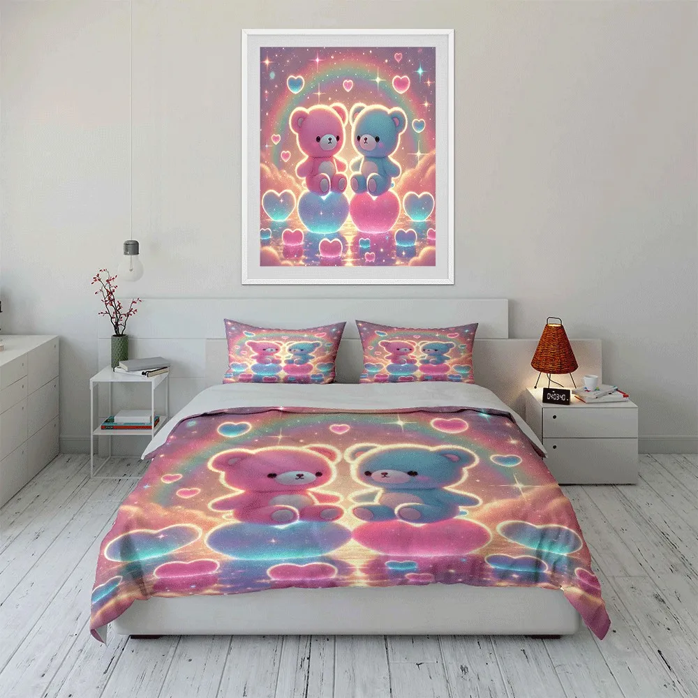 Romantic Teddy Bear Gift Set Exquisite three-piece bedding set gift for kids and adults