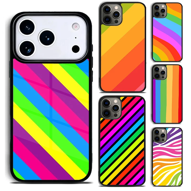 Rainbow Retro Stripes Pink Phone Case for iPhone 17 16 15 Pro Max Air 14 13 12 11 Plus Shockproof Capa Cover