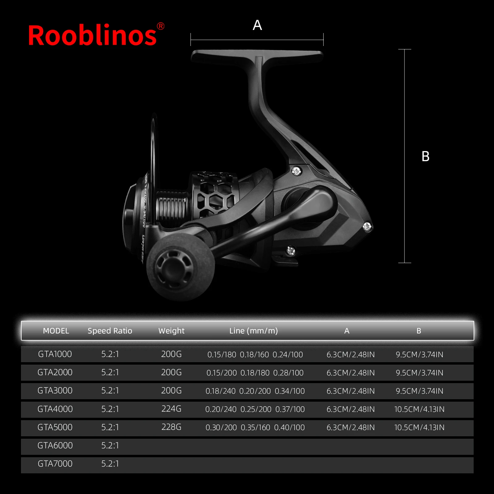 Rooblinos GTA Carrete giratorio de pesca aluminio ligero alta velocidad - imagen 2