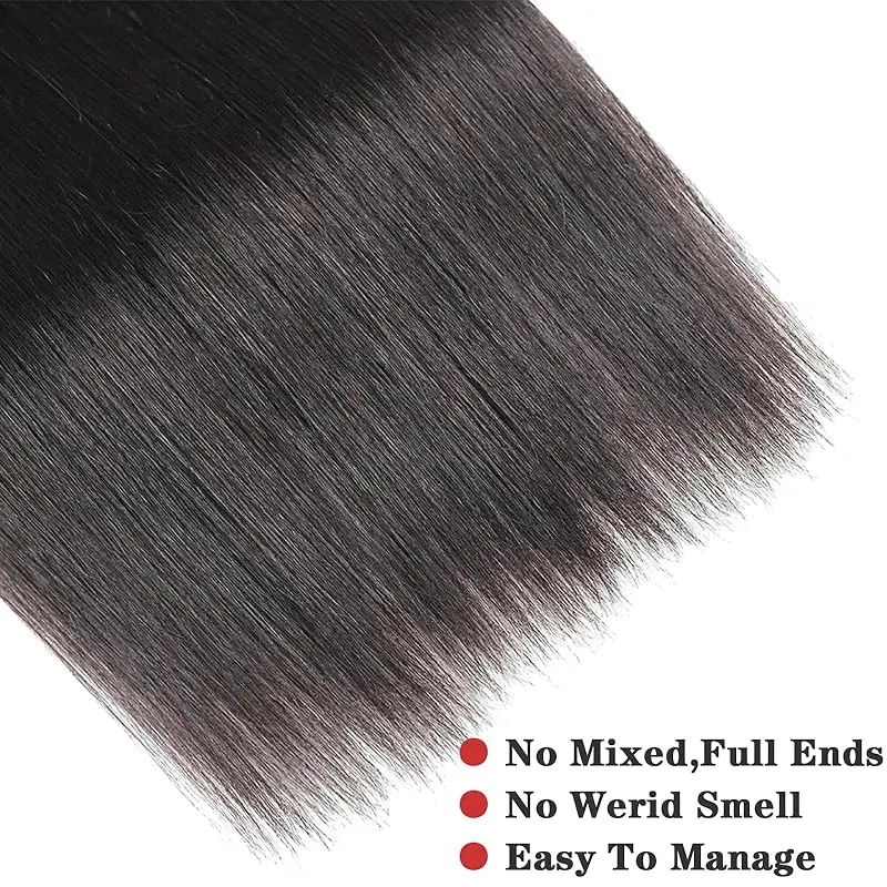 Mechones de pelo brasileño para mujer, pelo negro Natural 100% sin tratar, tejido largo de Virgen María, # 1B