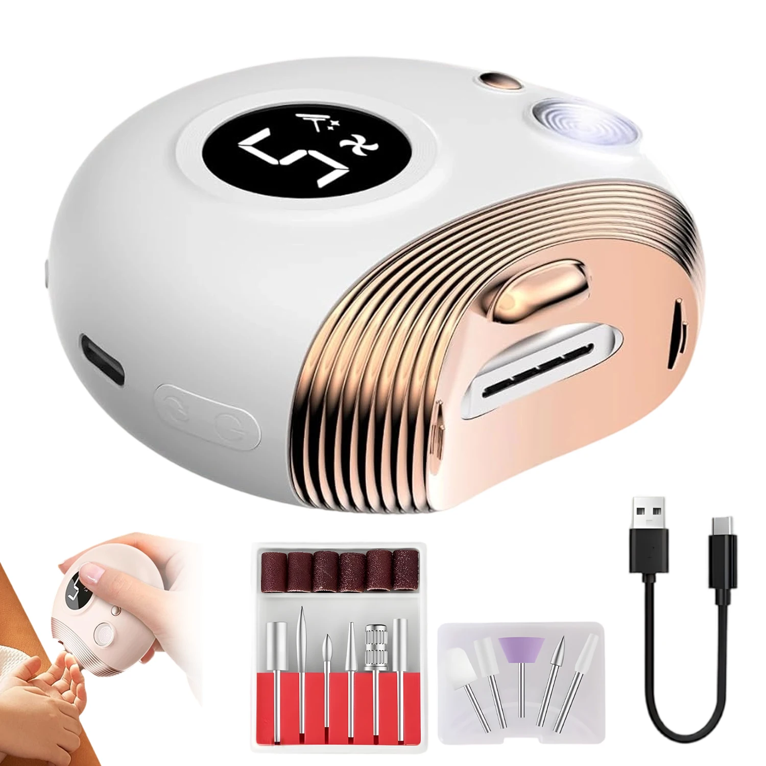 Elektrische nagelknipper 11 slijphoofden – Trim Polish UV Dry 3 in 1 – Geluidsarme sensorveilige werking – 5 snelheden – Voor volwassenen, senioren en gezinnen – Oplaadbaar