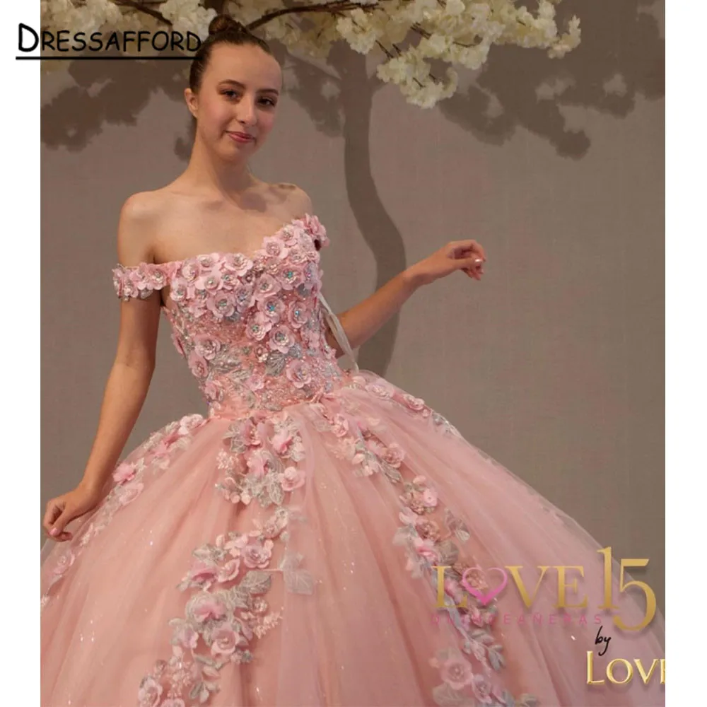 Pink Sweet 16 Quinceanera Dresses with 3D Applique Beads Corset Dress Vestidos De 15 Anos Masquerade xv Dress