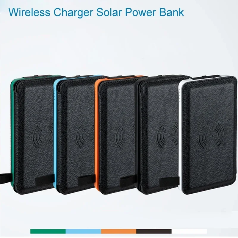 Batterie Externe Solaire 8000mAh, Panneau Pliable, Chargeur Sans Fil Qi, Chargeur de Téléphone