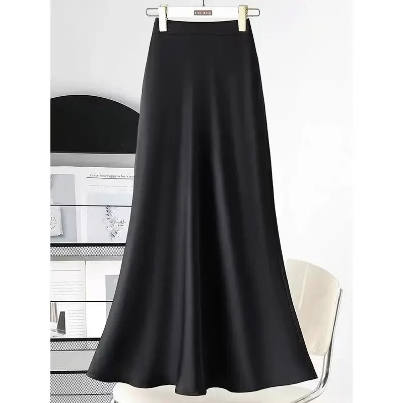 Women's French Acetate Satin Hip Wrapping Half Fish Tail Skirt Spring And Summer Medium Long Style Alternative Fashion Clothing