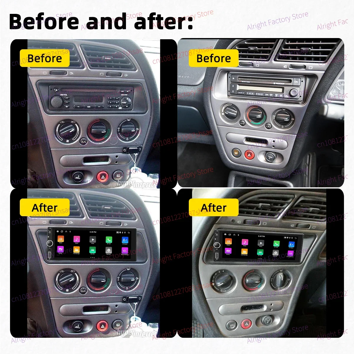 Carplay Android Auto 1 Din Radio Android Car Multimedia for Peugeot 306 1993-2003 6.86 Inch Screen Stereo Head Unit GPS BT WIFI