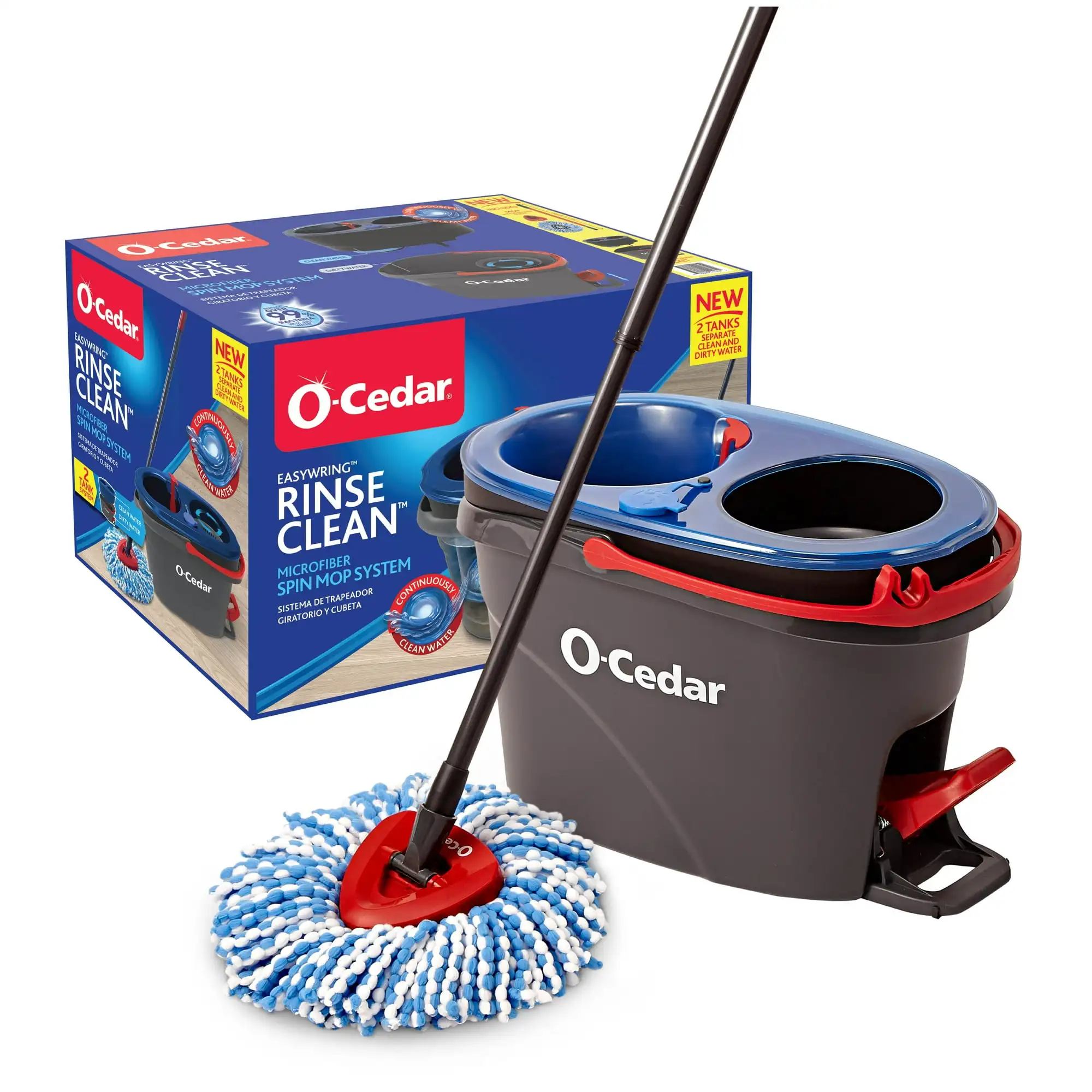 

RinseClean™ Clean Water Spin Mop and Bucket System | Clean with Clean Water | Removes 99% of Bacteria
