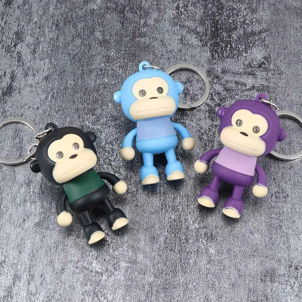 Plastic Children Gifts Toy Cartoon Pendant Car Lighting Bags Accessories with LED Light Keychain Monkey Keyring