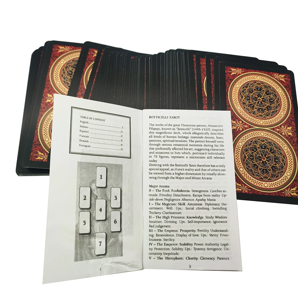 NEW! 12x7cm  Botticelli Divination Tarot Deck 78-cards English, Spanish French German and Italian Portuguese  Edition Guidebook