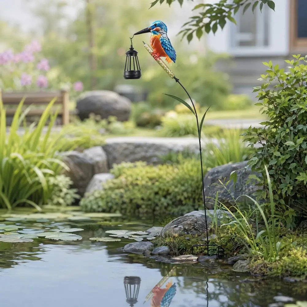 Solar Garden Light Garden Bird Solar Light with Hummingbird Kingfisher Design Outdoor Solar Lantern Stake for Yard for Yard