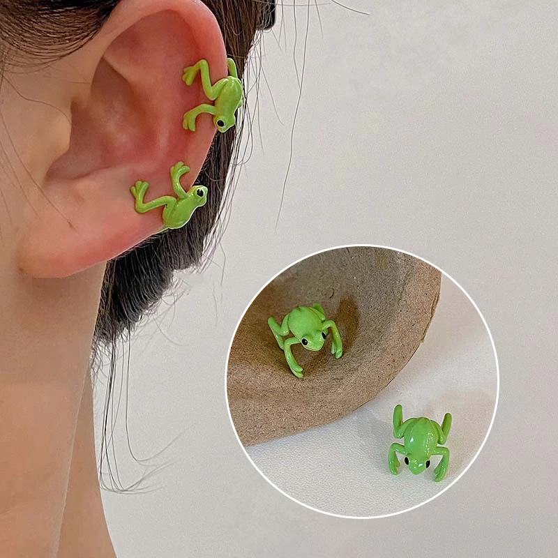 1Pair Creative Cute Frog Ear Clip Funny Animal Earrings For Women Girls Fashion No Piercing Earrings Fun Friendship Jewelry Gift