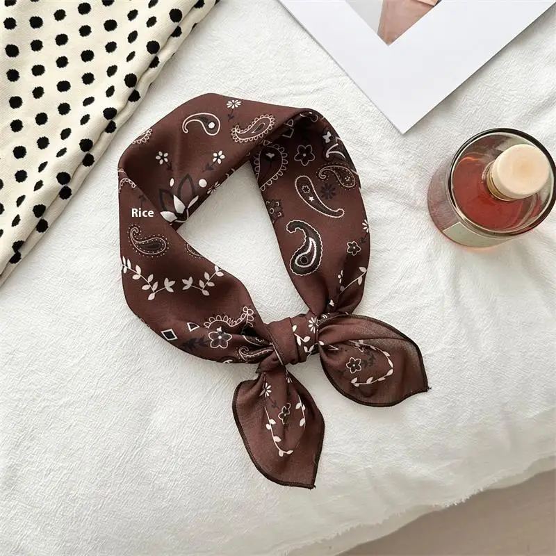 

Модный квадратный шелковый шарф 55x55 см, двухцветный женский шарф с принтом «гусиные лапки», повязка на голову, хлопковая льняная шаль на все сезоны