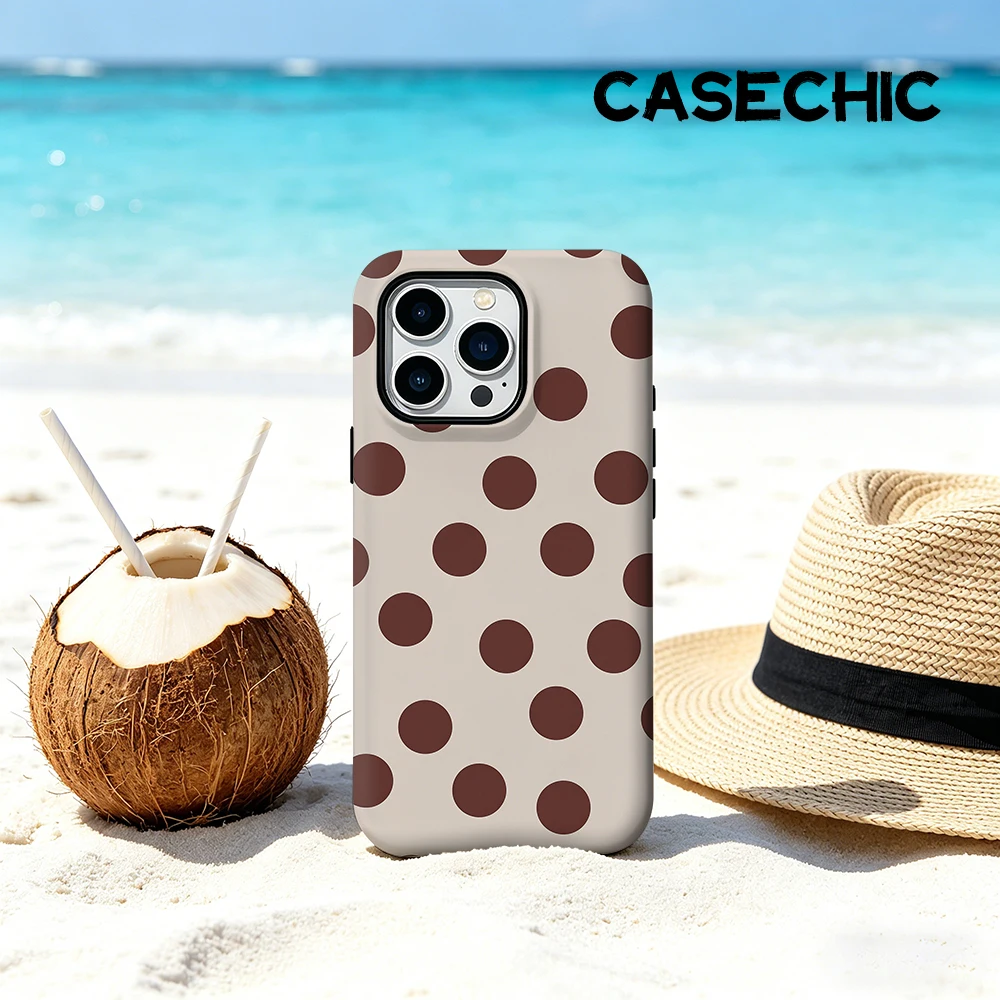 CaseChic case Matte Bumper For Magsafe Case For iPhone 17 16 15 14 Plus Pro Max Shockproof Hard PC Brown Polka Dots Cover