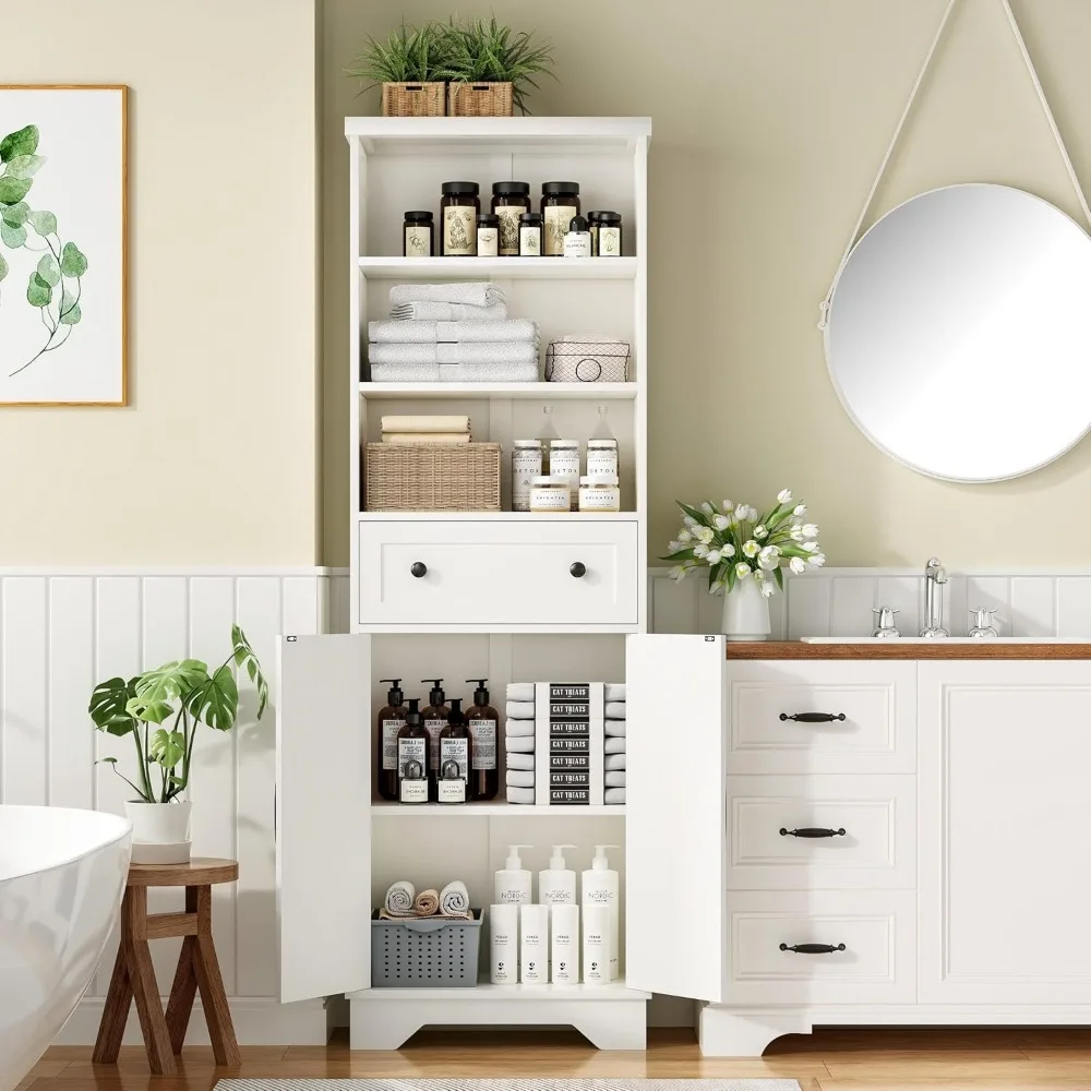

71" H Tall Bathroom Cabinet, Narrow Storage Cabinet Freestanding with 2 Doors & 1 Drawer, Modern Floor Cabinets with 3-Tier