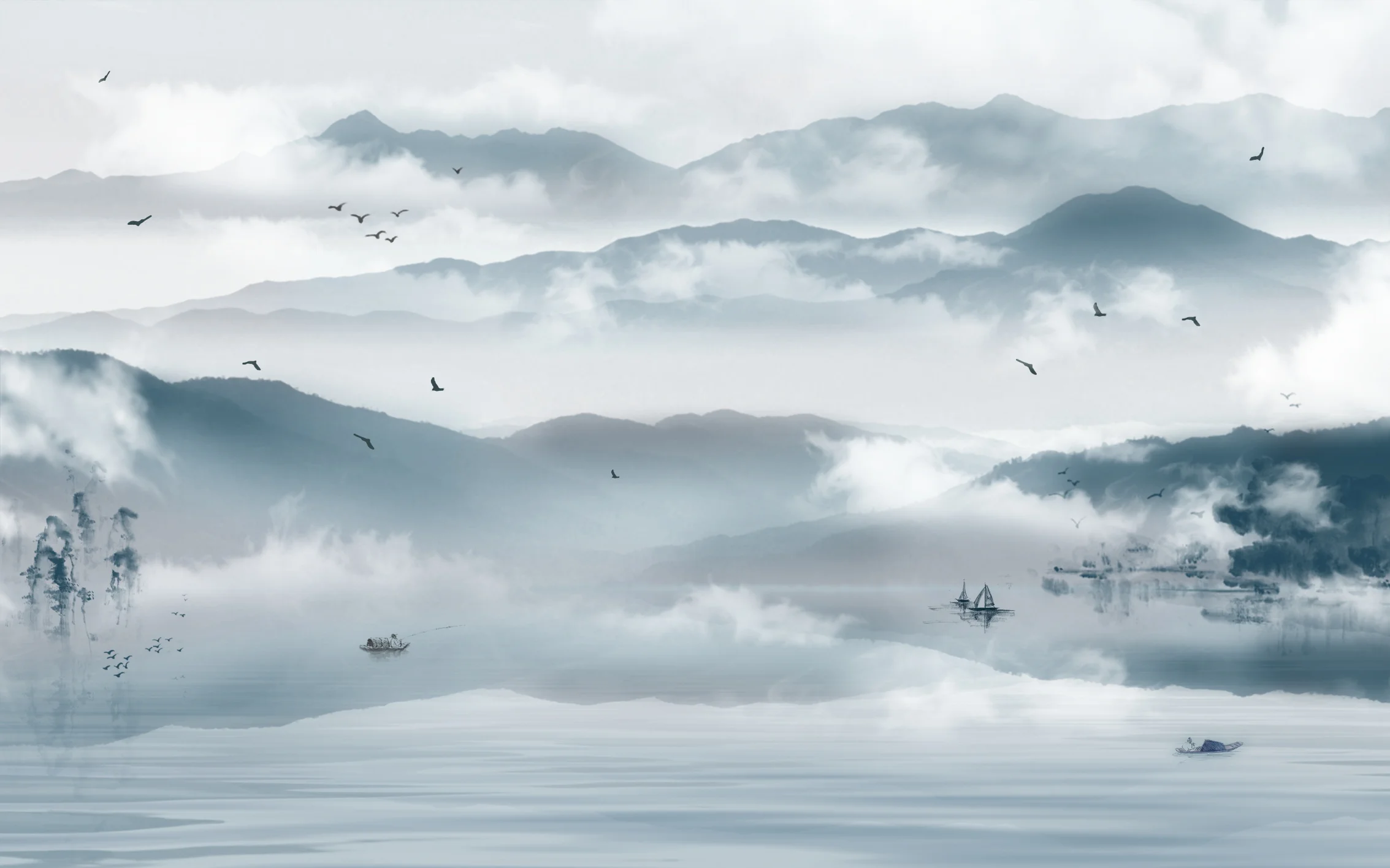 Customized Wallpaper Photo mural with new Chinese bird ink wash landscape TV bedroom background wall decoration 3d wallpaper