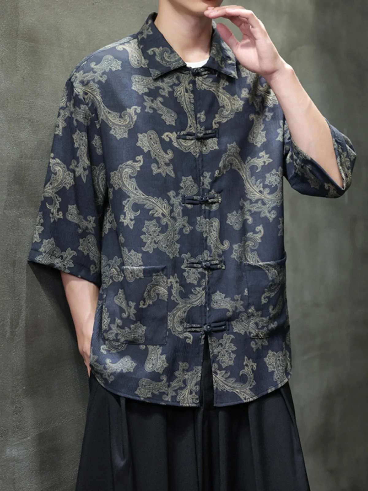 ขนาดใหญ่ 3XL 4XL 5XL Tang เสื้อผ้าสไตล์จีนวินเทจฤดูร้อน icesilk เสื้อแจ็คเก็ตชาย Tai Chi Kung Fu เสื้อผ้าพิมพ์เสื้อ