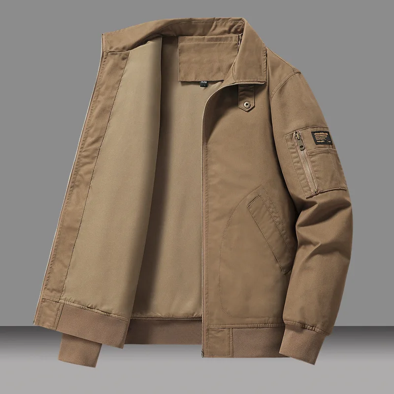 Autum Winter Man Bomber Jacket Vintage Turn Down Collar Long Sleeve Male Outerwear Thicken Fleece Pocket Zipper Men Coat