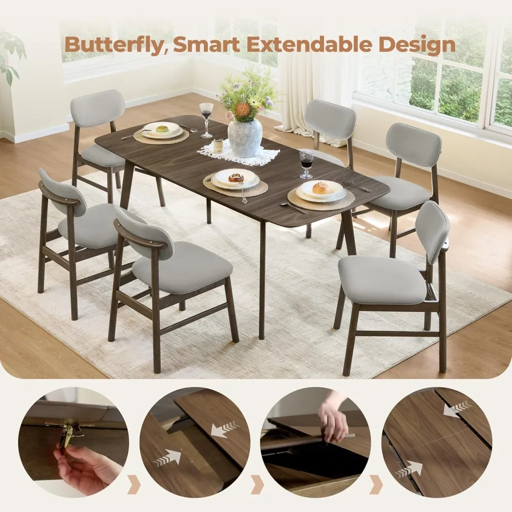 

59"-75" Extendable Dining Room Table for 4-6, Modern Wood Dining Table for Small Spaces, Kitchen, Space Saving, Customized