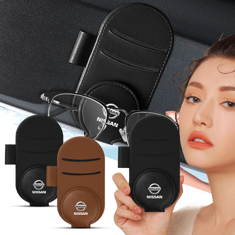 Leather Car Glasses Clip Sun Visor Multi-function Sunglasses Clip Car Styling For Nissan Tiida Sylphy Teana Almera Qashqai J10