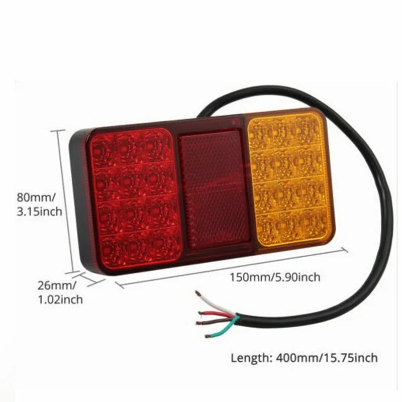 ISURE MARINE 2PCS 24 LED Trailer Dual Color Taillights 12-24V Waterproof  Truck Stop Taillights Red And Yellow