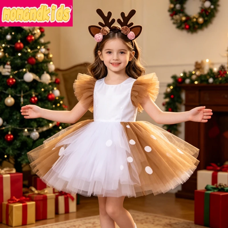 Delicate Woodland Animal Layered Tulle Skirt, Designed for Christmas Celebrations, Talent Shows and Winter Themed Costume Party