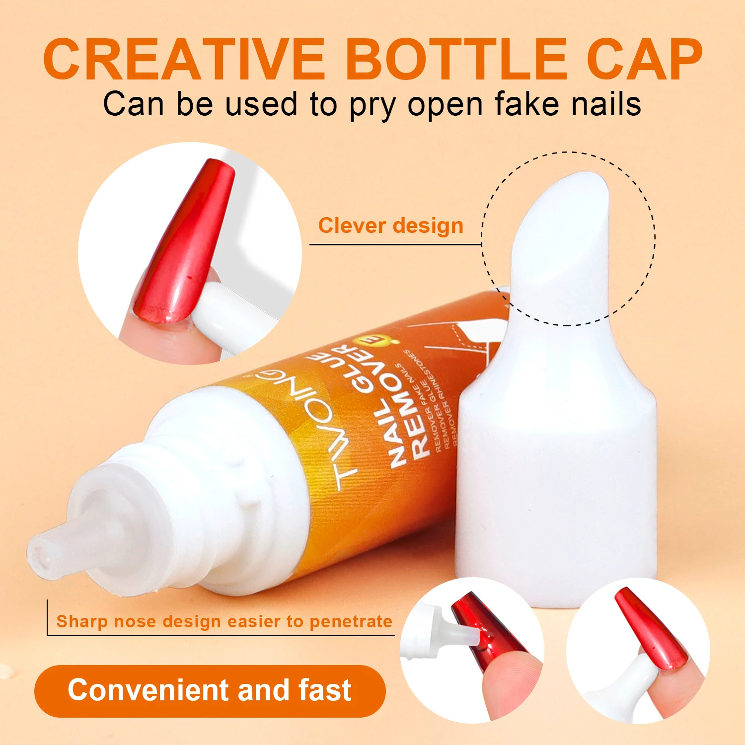 TWOING Falsche Nagelspitzen, feste Klebstoffe, Gel-Entferner, Nagelflüssigkeit, leicht zu weich, Entferner zum Aufdrücken der Nägel, Gel-Entferner-Werkzeuge mit gefälschten Spitzen
