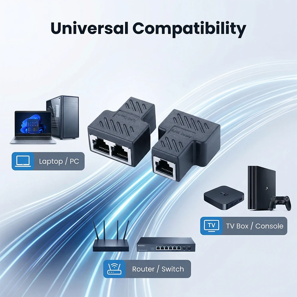 RJ45 Splitter 1 to 2 Ethernet Adapter 1000Mbps LAN Connector Cat6/Cat5e for PC Laptop TV Box Router Ethernet Cable Extender