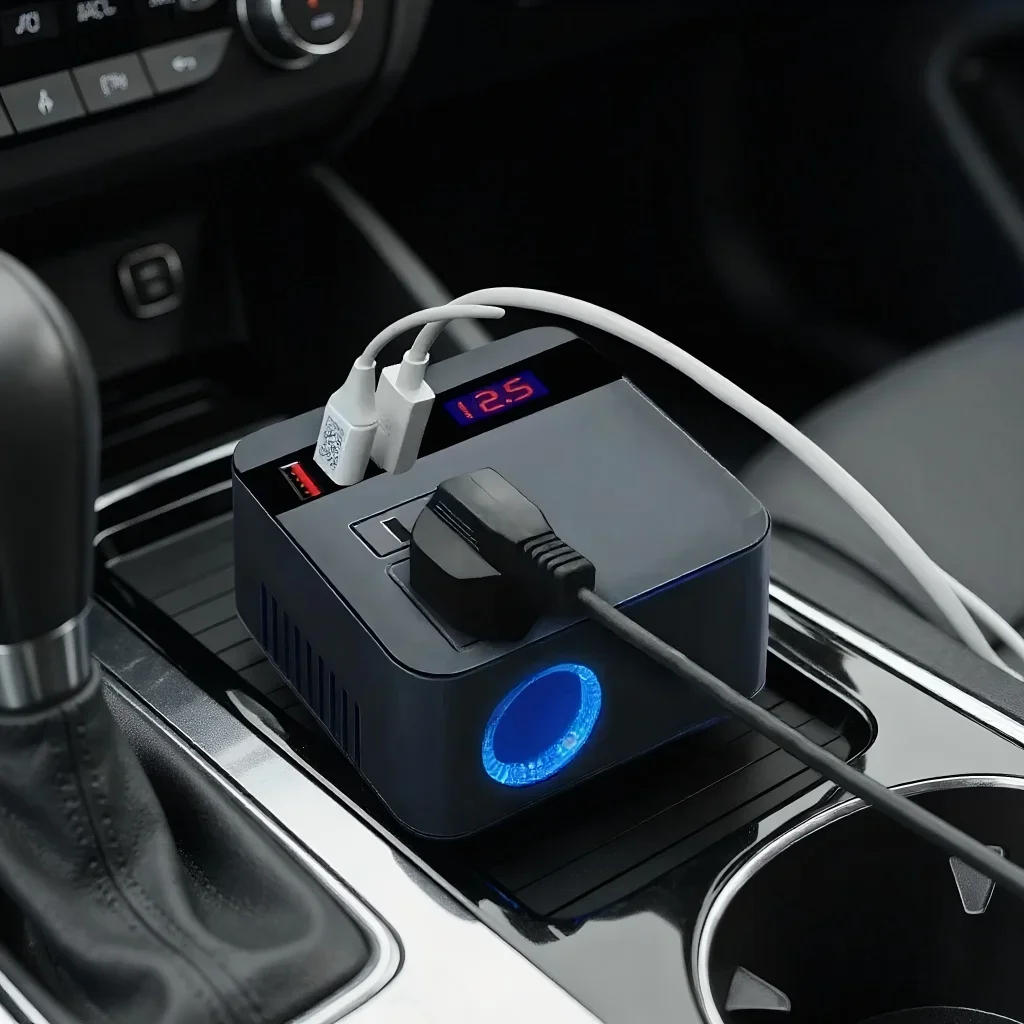 عاكس طاقة عالي الإخراج على متن الطائرة - شاشة LED ذكية، محور USB سريع الشحن بثلاث منافذ #1