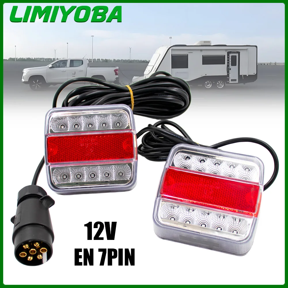 

12V Universal Rear Combination Towing Tail Light 2.5m+7.5m Cable LED Trailer 7Pin Brake Stop Lamp License Number Plate Reflector