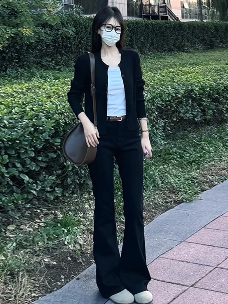 

High Waist Fleece Lined Women's Skinny Jeans Elastic Micro Flared Denim Pants Slimming Bootcut Trousers Autumn Fashion Ladies