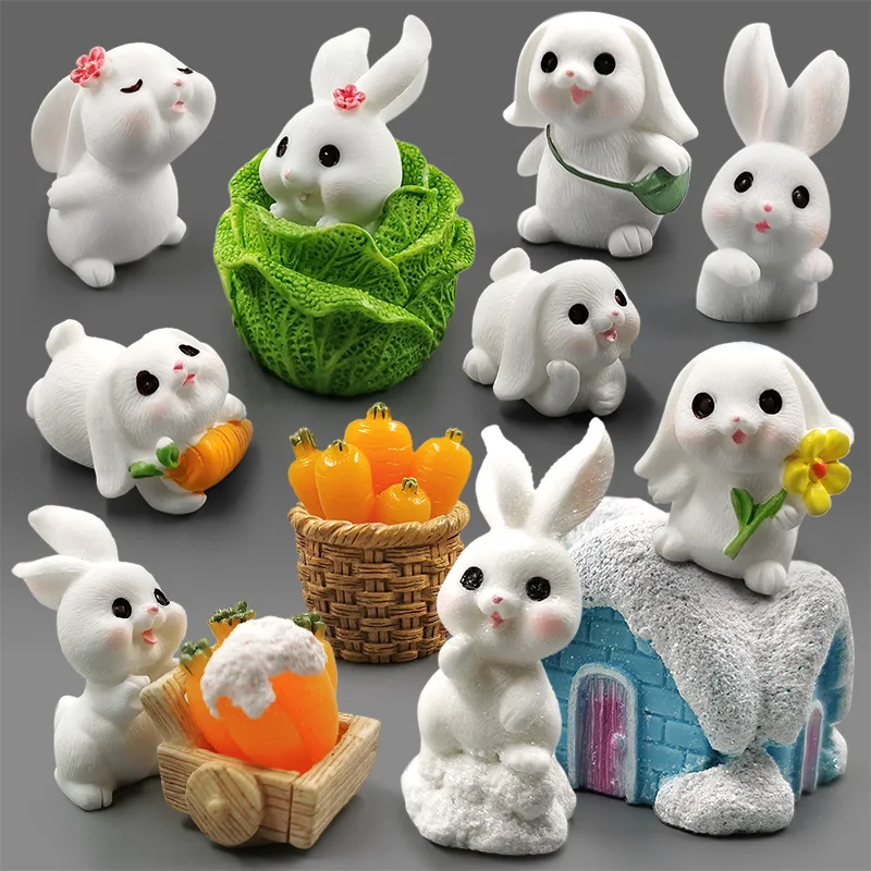 Christmas Easter White Rabbit Carrot Figurine Diy Home Kawaii Room Decor Miniature Fairy Garden Decoration Accessories Modern