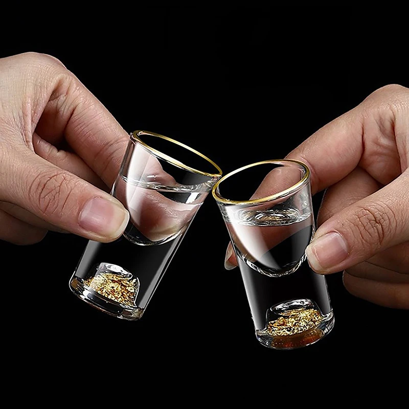 Luxury Crystal Glass Vodka Glass Sake Shochu Glass Bar Liqueur Double Bottom Gold Foil Glass Tea Cup High-end Gifts Hard Liquor