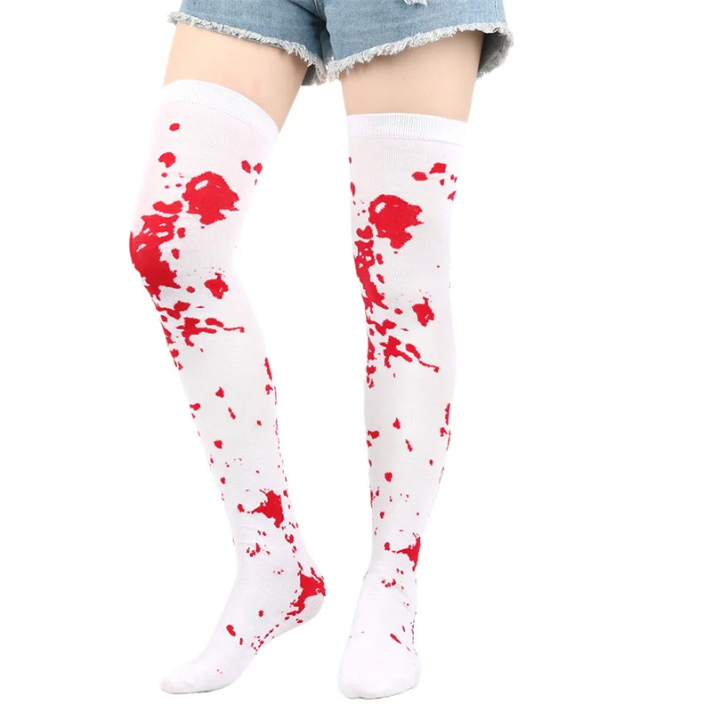 Over 12 Years Old Halloween Cosplay Party Socks Bat & Skull Dress Up Adult Above Knee Knit Long Stockings for Big Girls Women