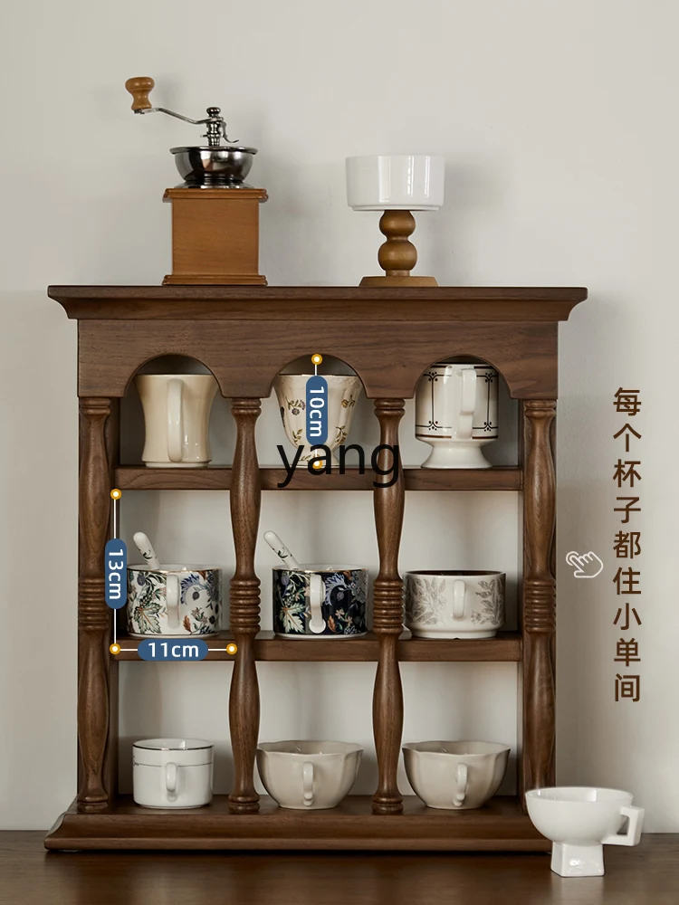 Yjq Solid Wood Storage Rack round Arch Vintage Coffee Cup Holder Display Storage Wall Hanging Decoration