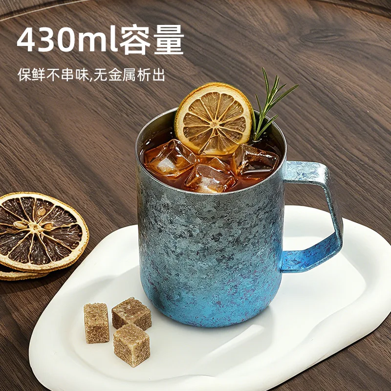 430ml Pure Titanium CUP with Handle,Double-layer Hollow Insulation,Antibacterial,Preservative,Lightweight Water Cup/Beer MUG