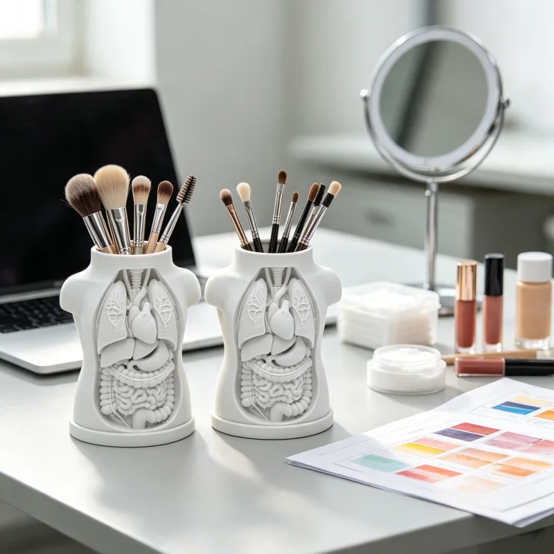 2-Piece Set Wholesale Multifunctional Anatomical Design Storage Box, Makeup Brush Holder, Human Internal Organs Relief Design, Makeup Brush Storage + Stationery Pen Holder + Toothbrush Holder, Three-In-One, Suitable for Dressing Table, Bathroom, Desk, Multi-Scenario Use, Non-Slip Base, Sturdy and Durable, Easy to Clean, Medical Teaching Model, Medical School Classroom Display Item, Cost-Effective Bulk Purchase, Popular Online Storage Essentials, Creative Corporate Gift Procurement