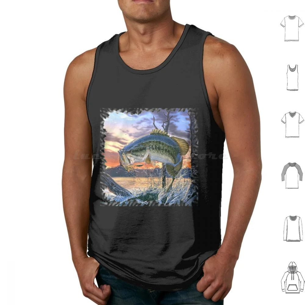 Bass Busting Tank Tops Print Cotton Bass Fish Fishes Fishing Lake Pond Water Boat Rod Reel Fishing Pole Ripped Bust