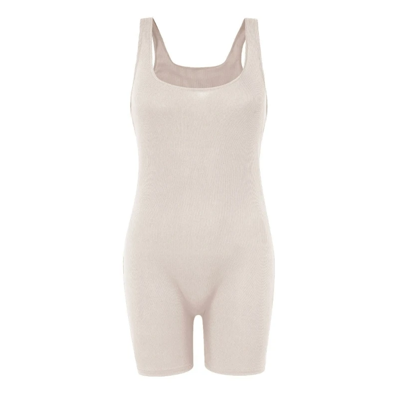 Streamlined Yoga Bodysuit Square Neck and Supportive Ribbed Compression Jumpsuit for Women Girls