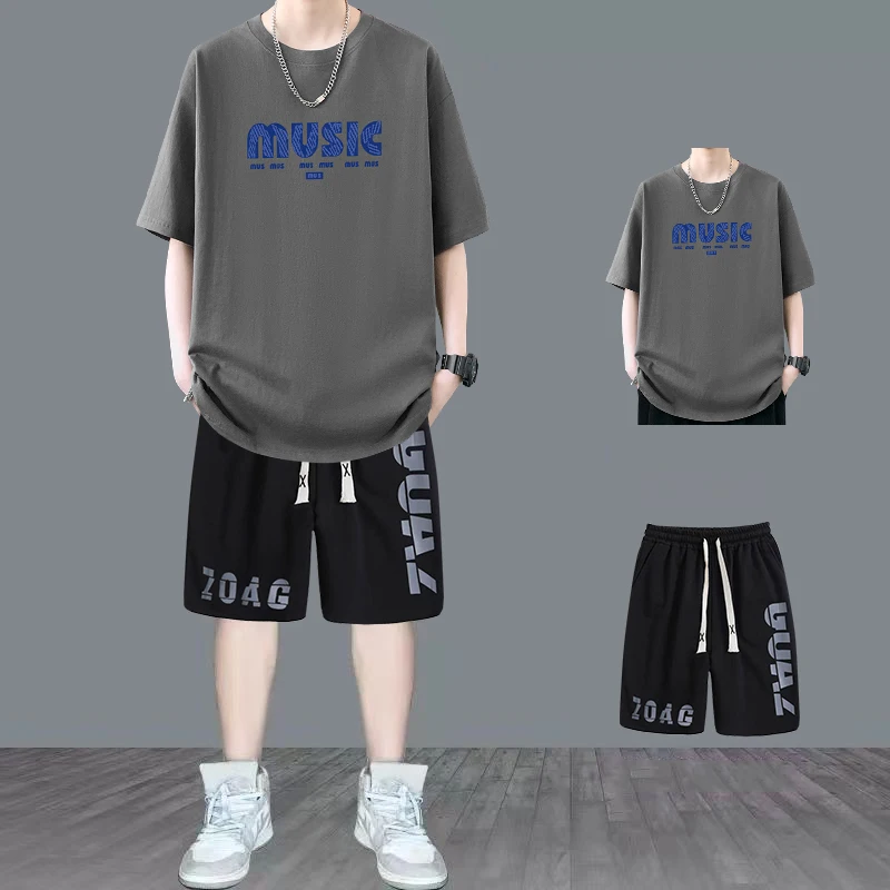 

Men's Casual 2-Piece Sportswear Set Streetwear Fashion Tracksuit T-Shirts and Pants Beachwear Summer Sweatshirt T-Shirts Sets